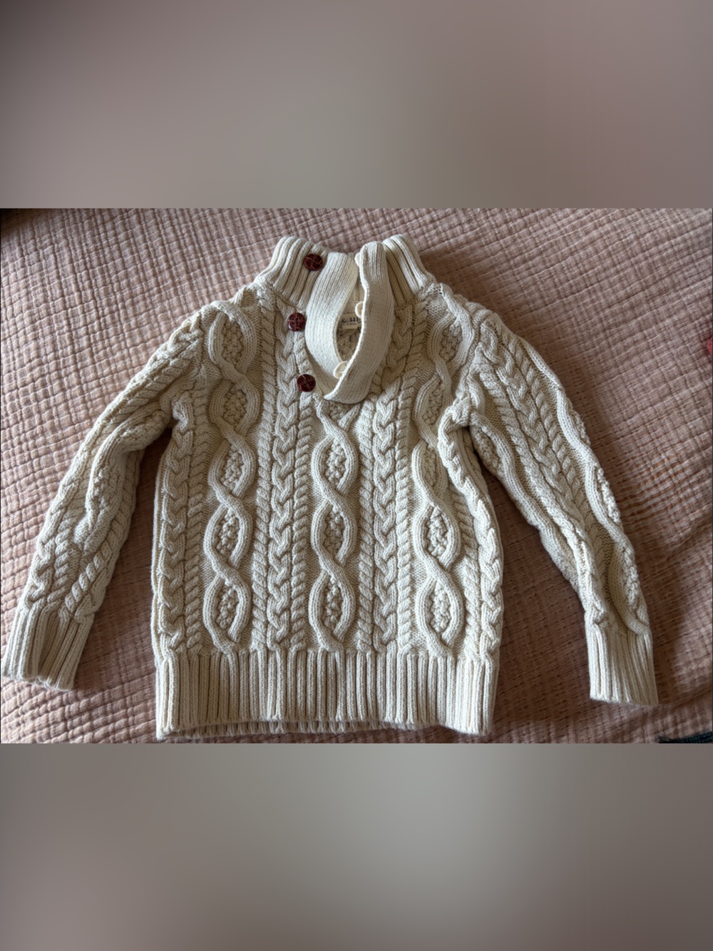 Cream Cable-Knit Button Turtleneck Sweater for Kids